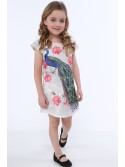 Kleid mit Pfau, hellgrau NDZ8128 – Online-Shop – Boutique